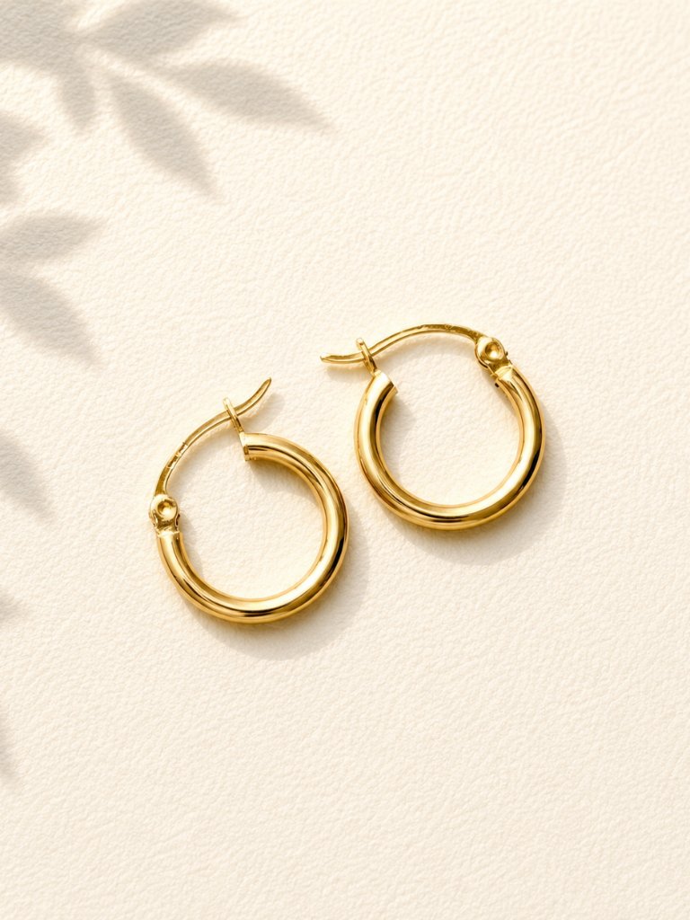 Real 14k Gold Hoop Earrings, Classic Round Tube Hoops, Everyday Polished Hoops